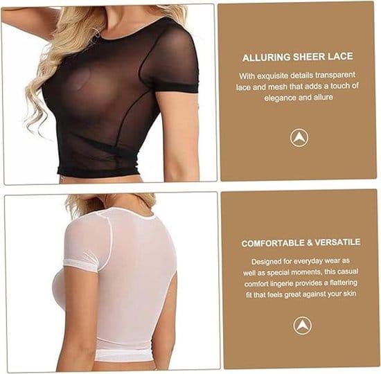 Sheer Lace Lingerie Set With Short Sleeves Black White M Secondary image