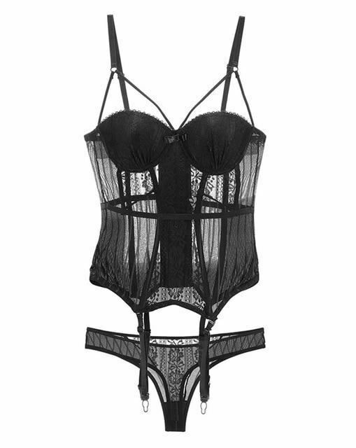 House of Dasein Corset Bustier & Garter Set Black L Women's Lingerie House of Dasein Main image