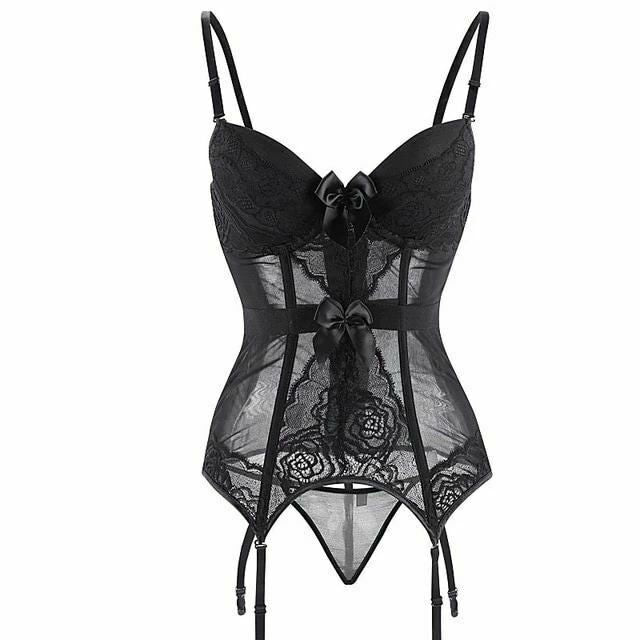 House of Dasein Sheer Bustier With Garter Belt Black XL Women's Lingerie House of Dasein Main image