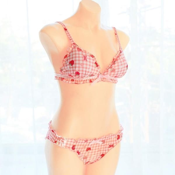 House Of Dasein Strawberry Plaid Lingerie Set Women's Lingerie House of Dasein