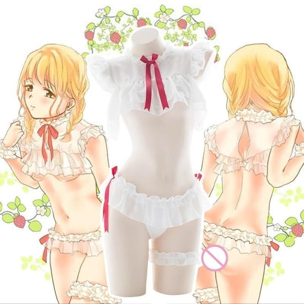 House Of Dasein Chiffon Student Lace Naughty Sexy Costume Lingerie Set Red Women's Lingerie House of Dasein