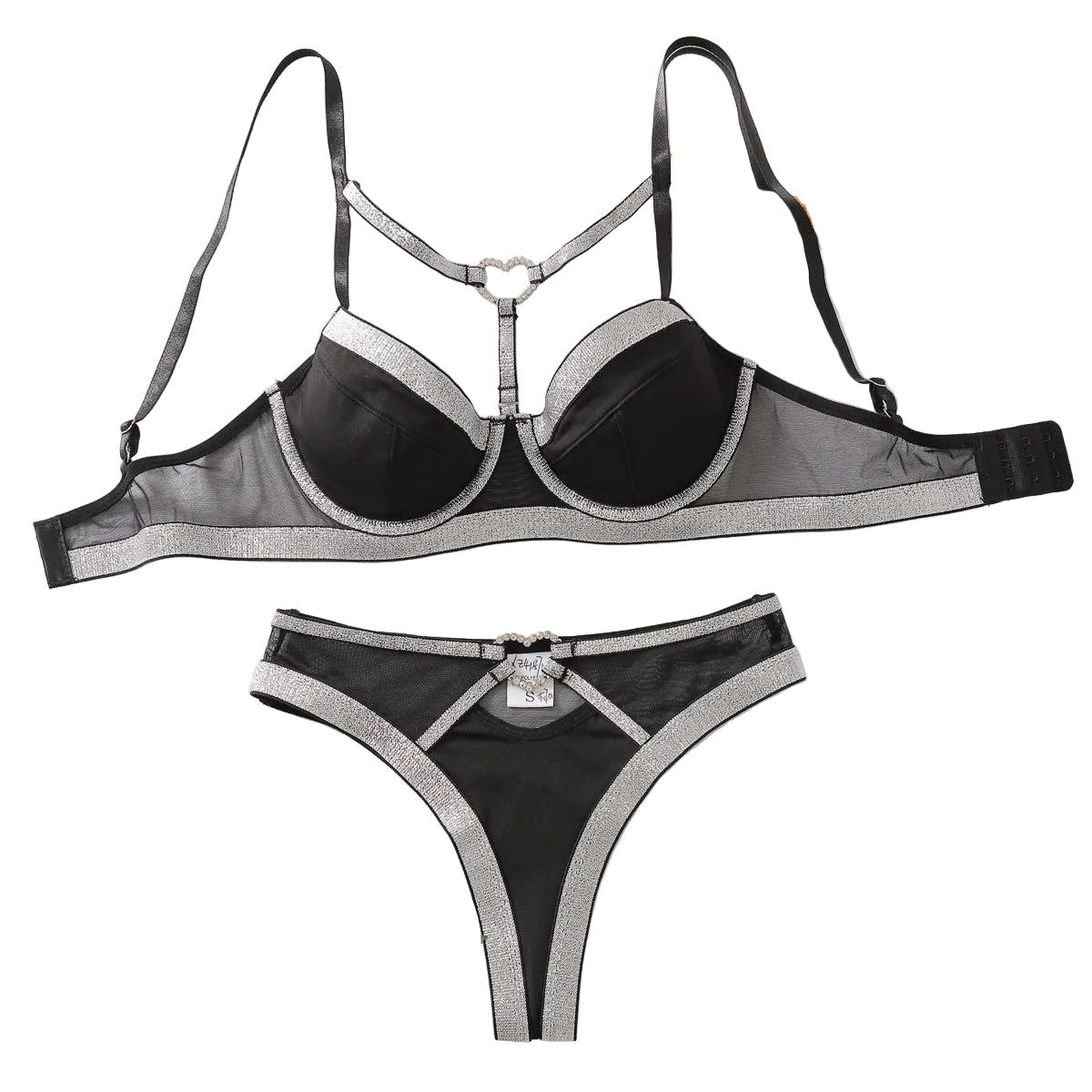 House Of Dasein Small Chest Bra Set Black Silver L Women's Lingerie House of Dasein Main image