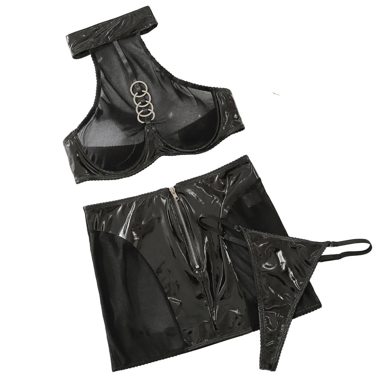 House Of Dasein Hollow Backless Three Piece Lingerie Set Black M Women's Lingerie House of Dasein Main image
