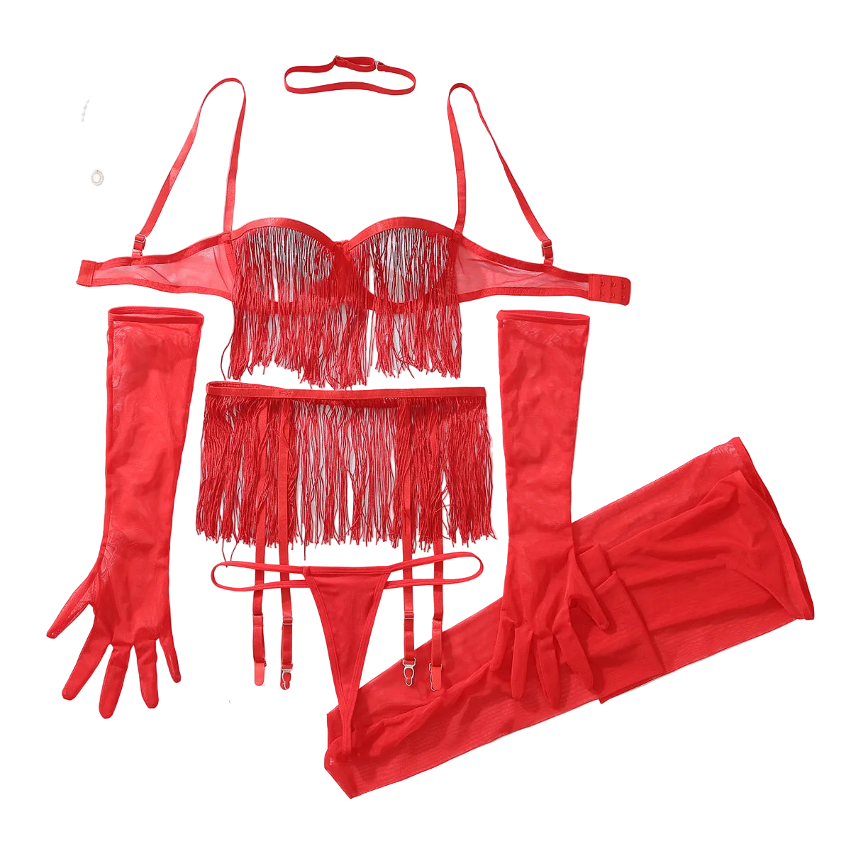 House Of Dasein Tassel Six Piece Lingerie Set Red M Women's Lingerie House of Dasein Main image