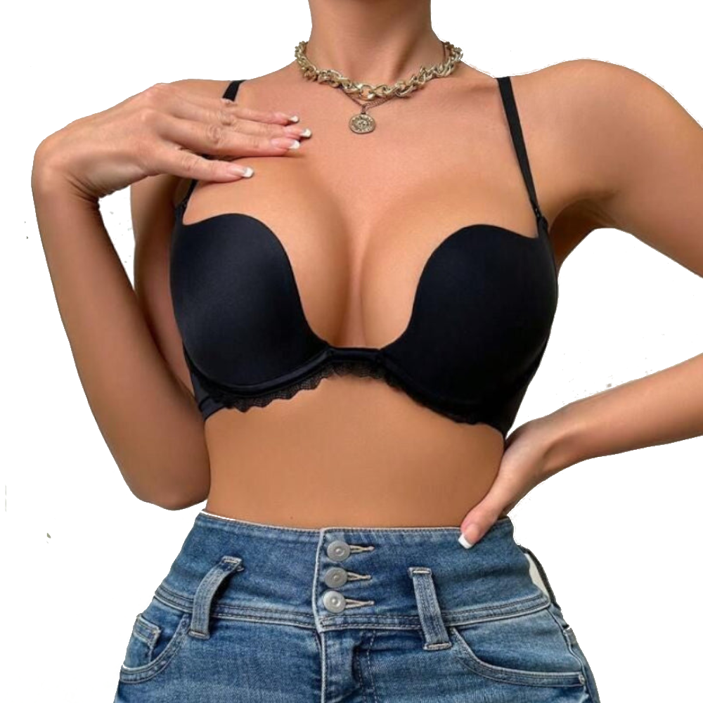 House Of Dasein Invisible Backless Deep V Push Up Bra Black 75C Women's Lingerie House of Dasein Main image