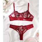 House Of Dasein Floral Mesh Lingerie Set Wine Red M Women's Lingerie House of Dasein