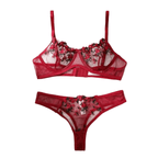 House Of Dasein Floral Mesh Lingerie Set Wine Red M Women's Lingerie House of Dasein