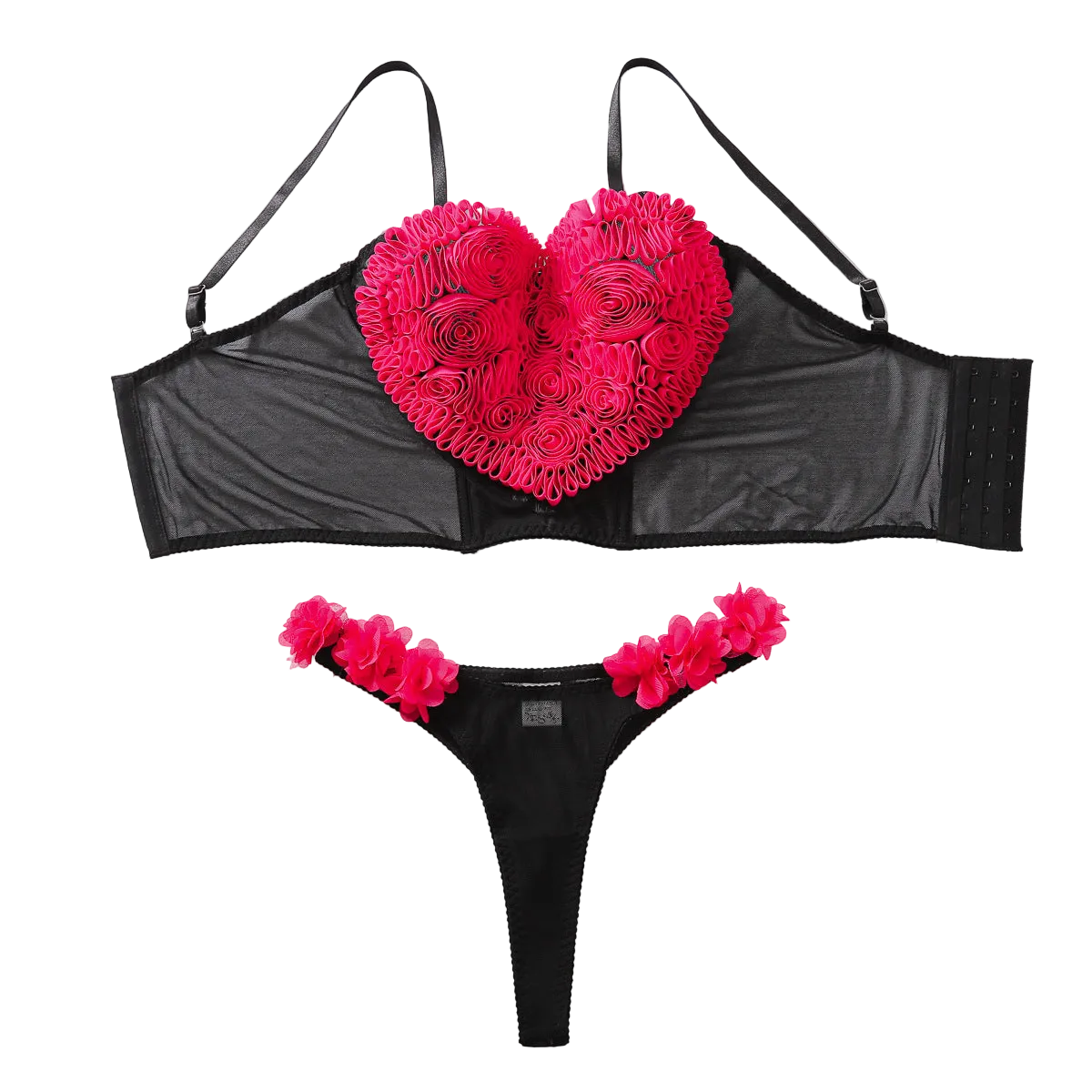 House Of Dasein Mesh Two Piece Lingerie Set Black Pink S Women's Lingerie House of Dasein Main image