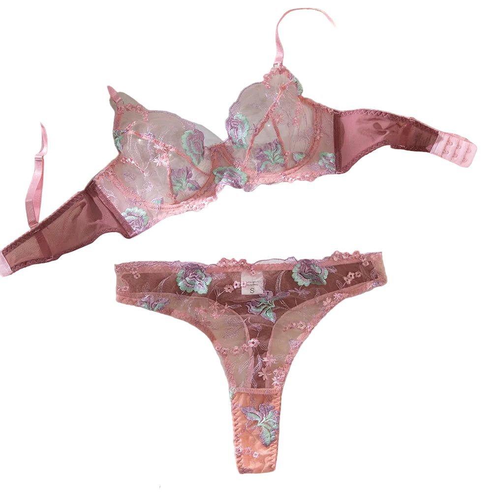 House Of Dasein Lace Embroidery Bra Set Pink M Women's Lingerie House of Dasein Main image
