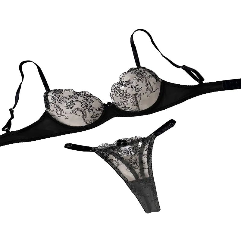 House Of Dasein Floral Three Piece Lingerie Set Black Skin M Women's Lingerie House of Dasein Main image