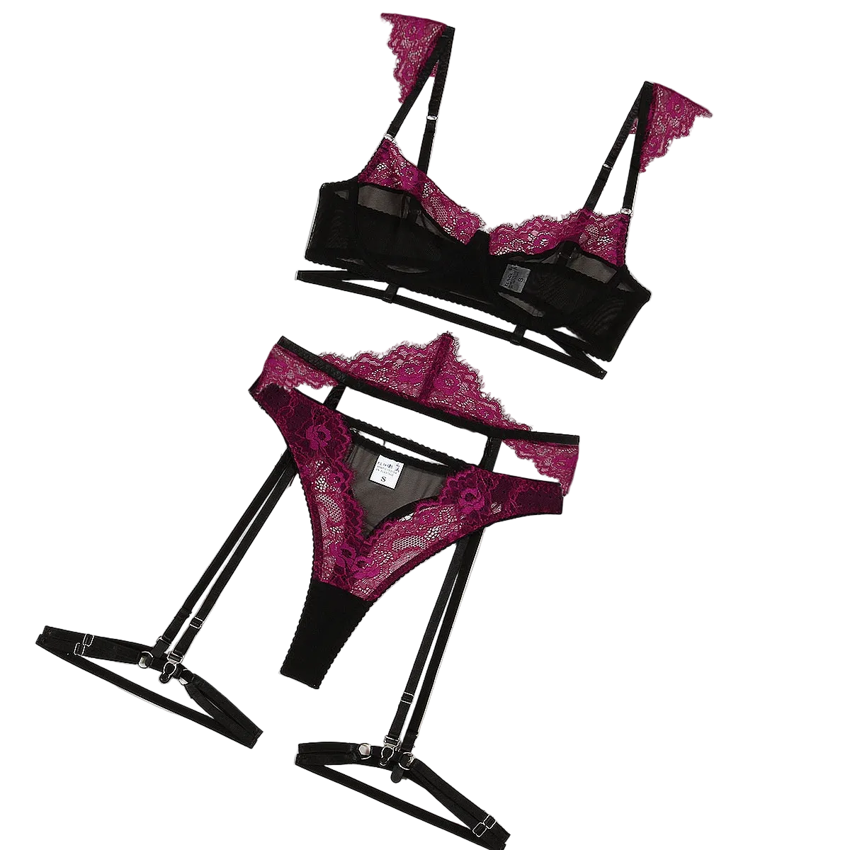 House Of Dasein Lace Mesh Four Piece Lingerie Set Dark Purple S Women's Lingerie House of Dasein Main image