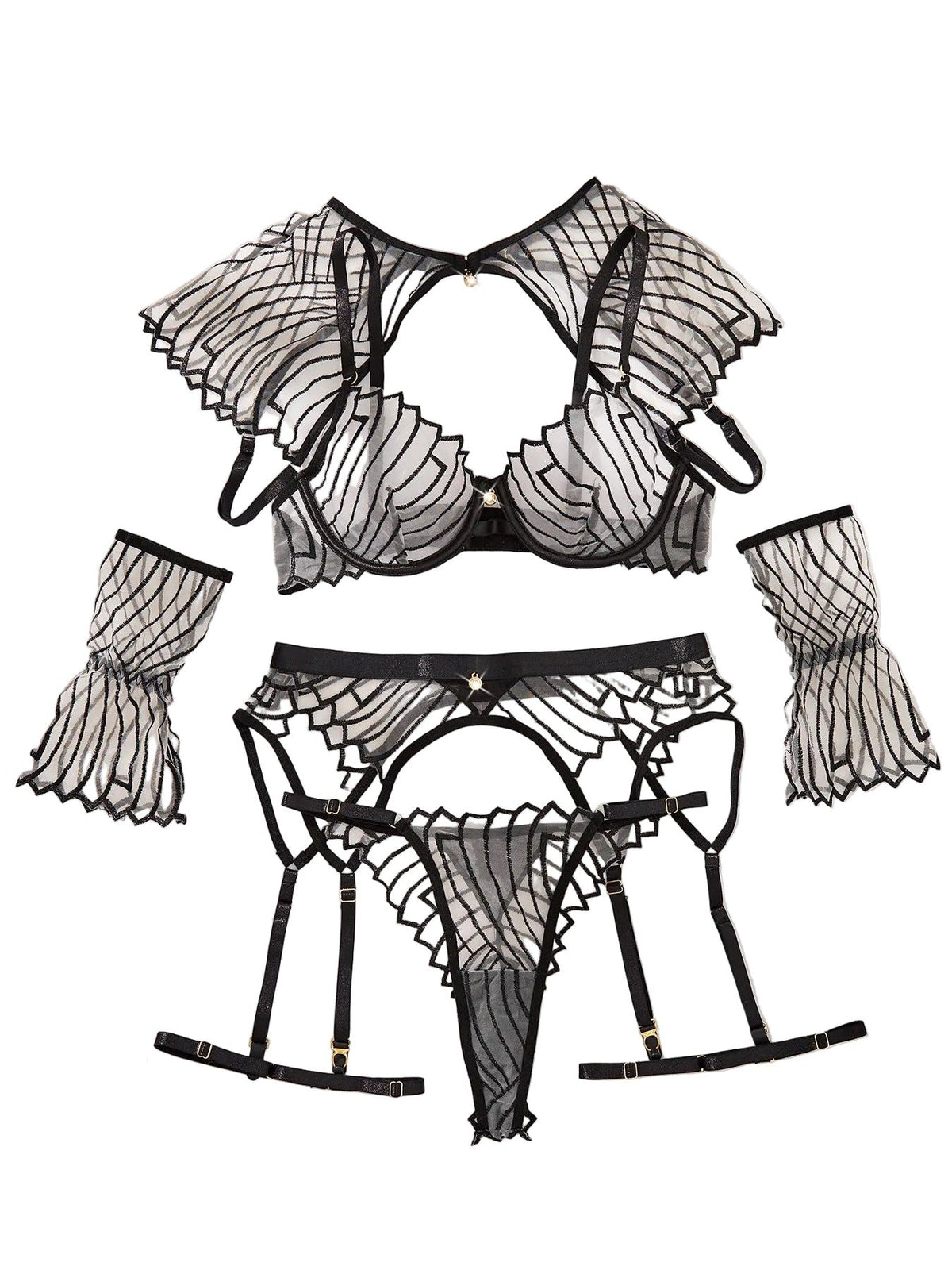 Embroidered Garter Lingerie Set Black L Women's Lingerie unbranded Main image