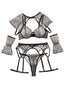 New Perspective Design Embroidered Shawl Garter Belt Sexy Underwear Six Piece Set - Black Skin Color - L