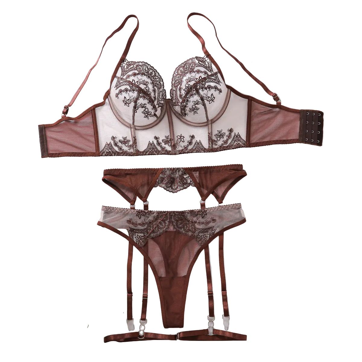 House Of Dasein French Embroidered Lace Bra Brown S Women's Lingerie House of Dasein