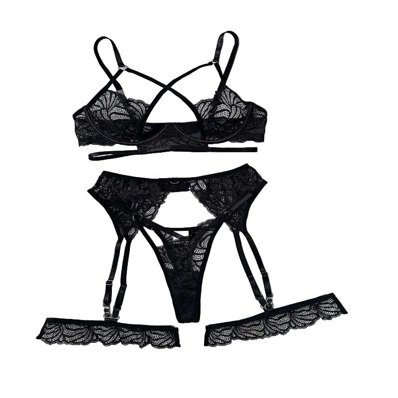 Lace Patchwork Bra Set Black M Women's Lingerie unbranded Main image
