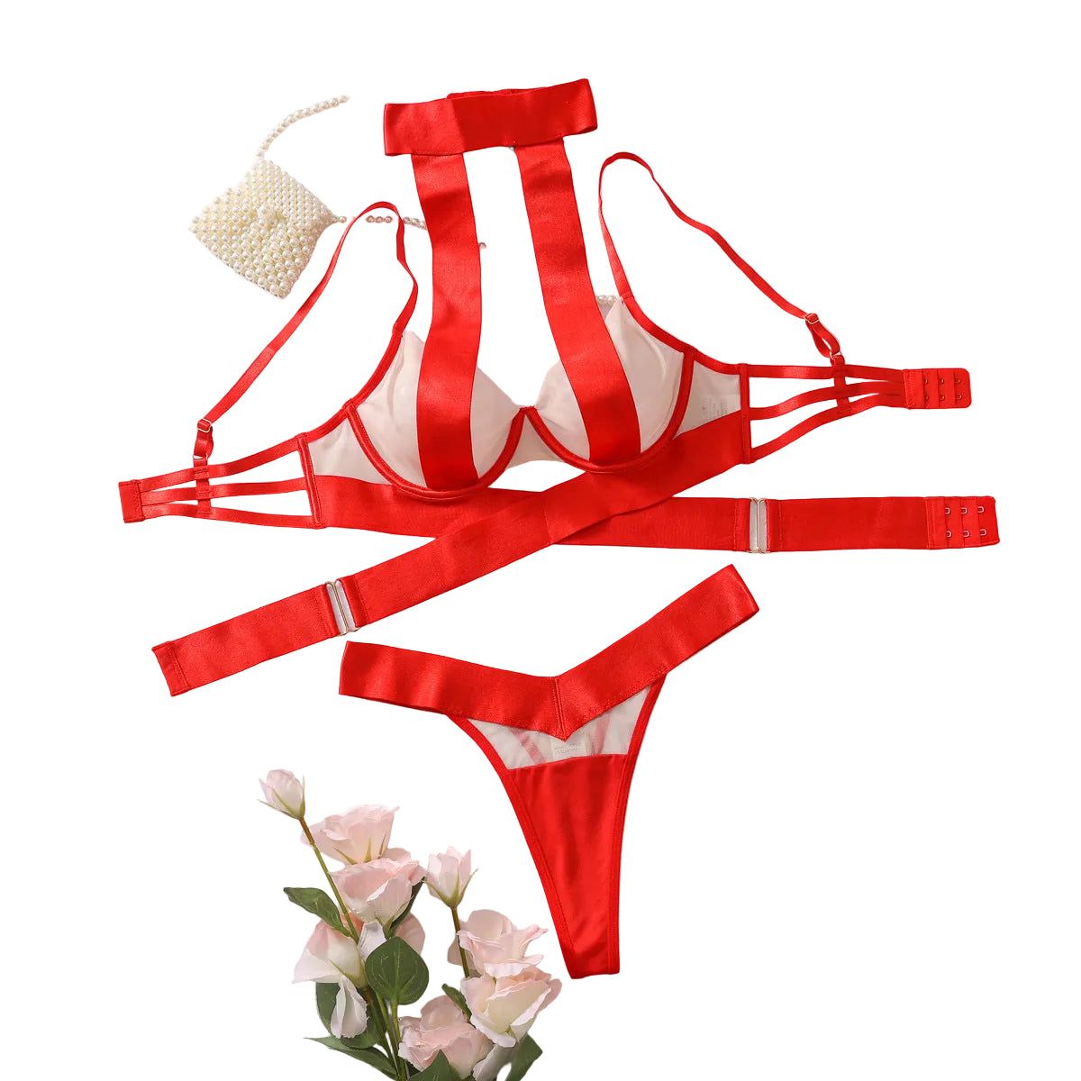 House Of Dasein Mesh Lingerie Set Red L Women's Lingerie House of Dasein Main image