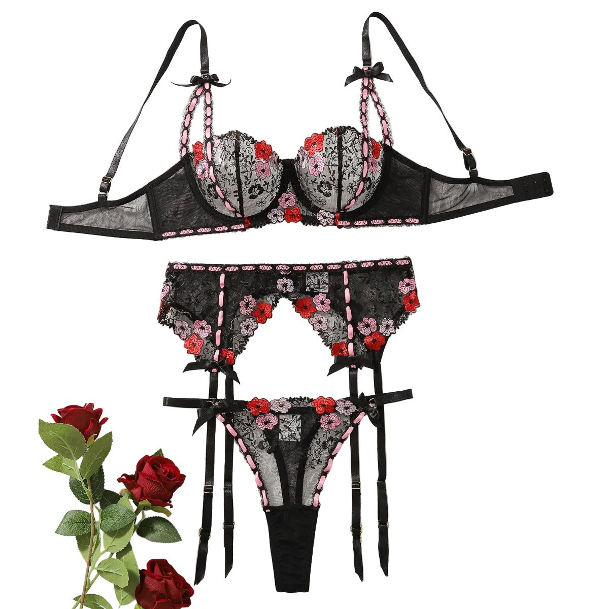 House Of Dasein Embroidered Flower Lingerie Set L Women's Lingerie House of Dasein Main image