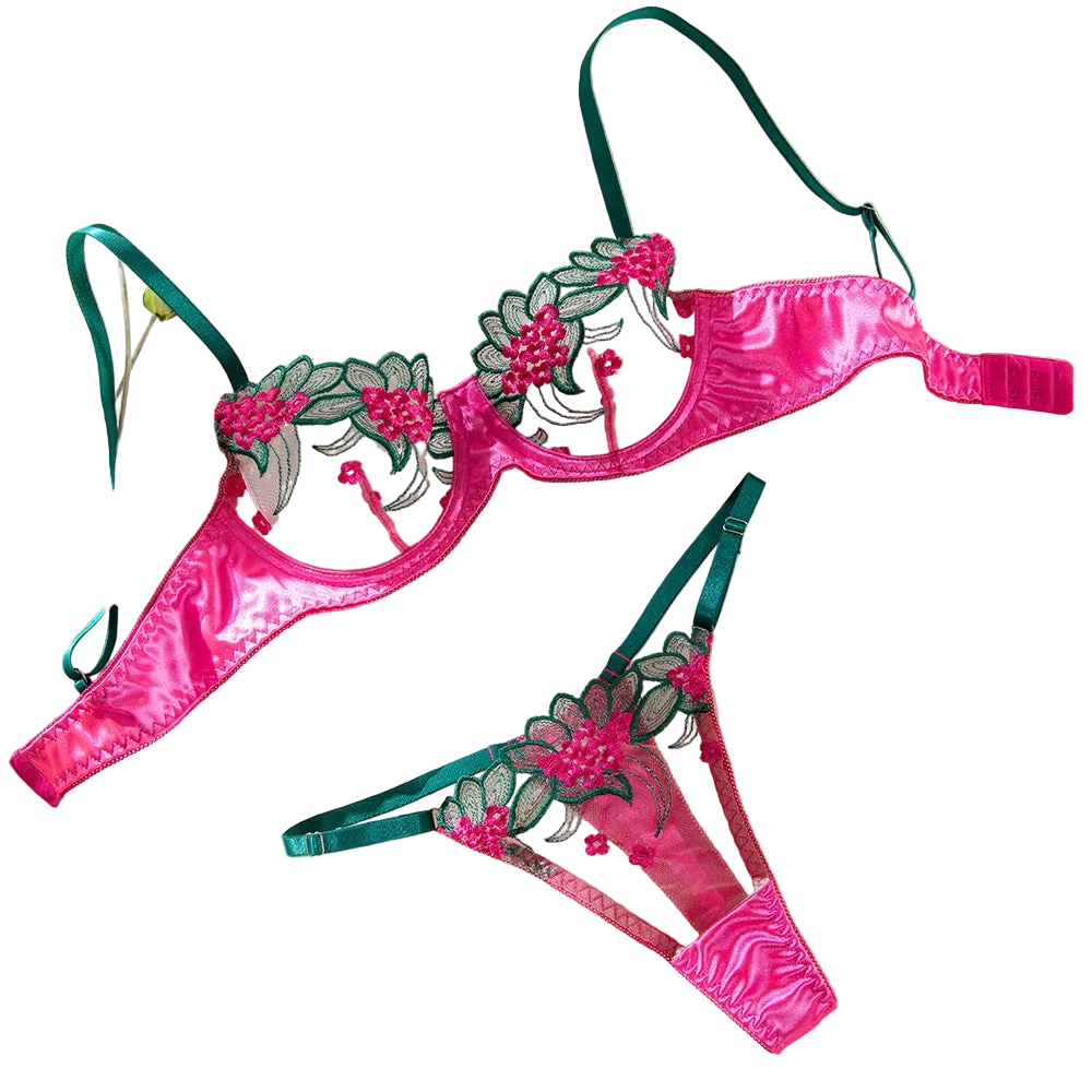 House Of Dasein Floral Embroidery Lingerie Set Rose Red M Women's Lingerie House of Dasein Main image