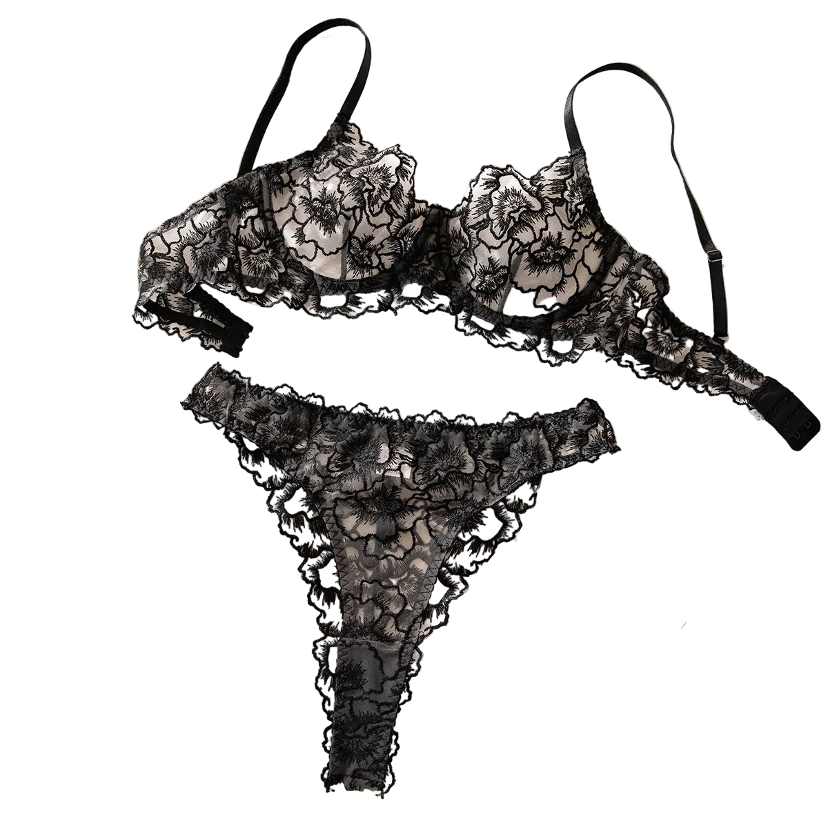 House of Dasein Embroidered Lace Bra Set Black S Women's Lingerie House of Dasein Main image