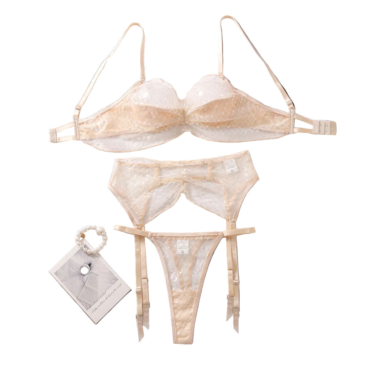 House Of Dasein Lace Bra Set Champagne M Women's Lingerie House of Dasein Main image