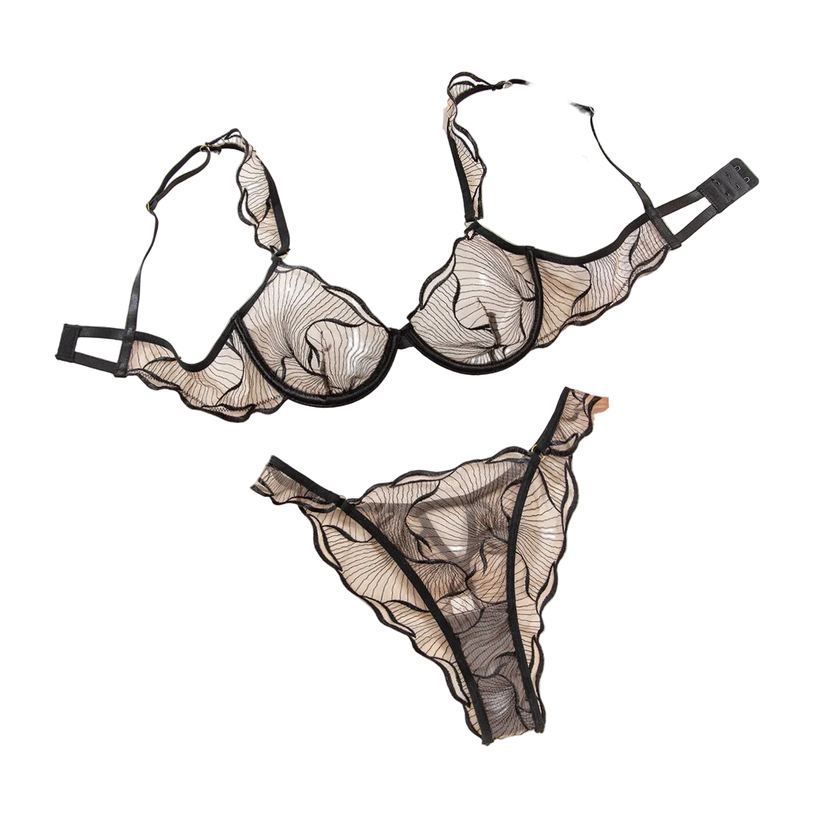 Embroidered Bra Set Black L Women's Lingerie unbranded Main image