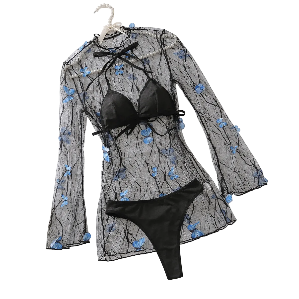 House Of Dasein Mesh Lingerie Set Black Blue S Women's Lingerie House of Dasein Main image