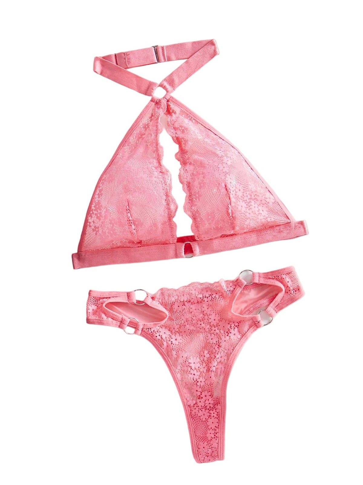 House of Dasein Floral Lace Bra & Panty Set Pink M Women's Lingerie House of Dasein Main image