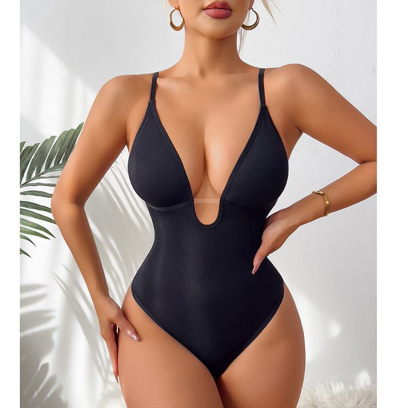 Deep V Fitted Bodysuit With Thong Black XL Women's Lingerie unbranded Main image