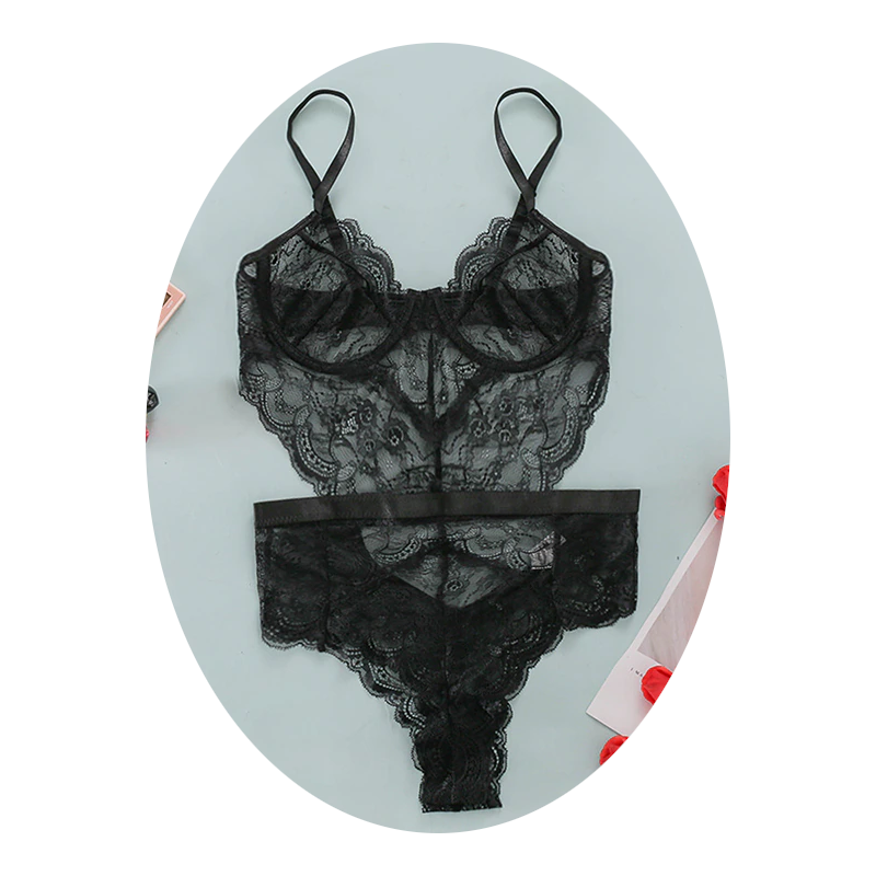 Sheer Floral Teddy Bodysuit Black L Women's Lingerie unbranded Main image