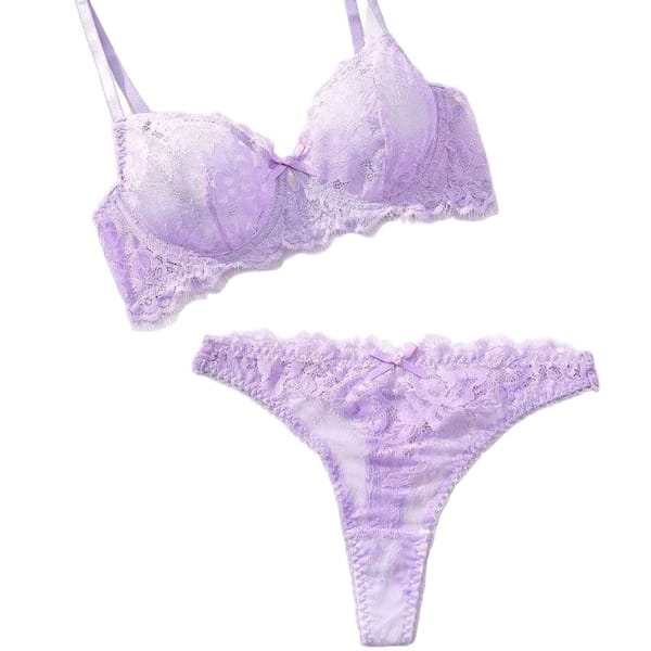 Lace Bra Set Purple M Women's Lingerie unbranded
