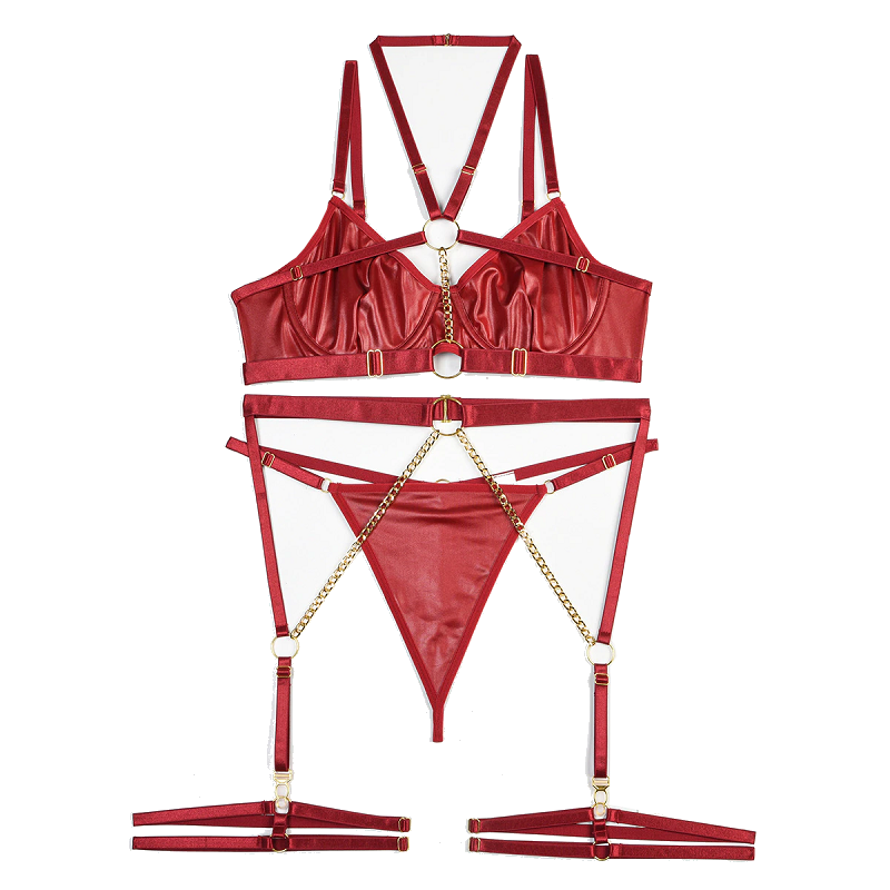 House Of Dasein PVC Faux Latex Lingerie Burgundy M Women's Lingerie House of Dasein Main image