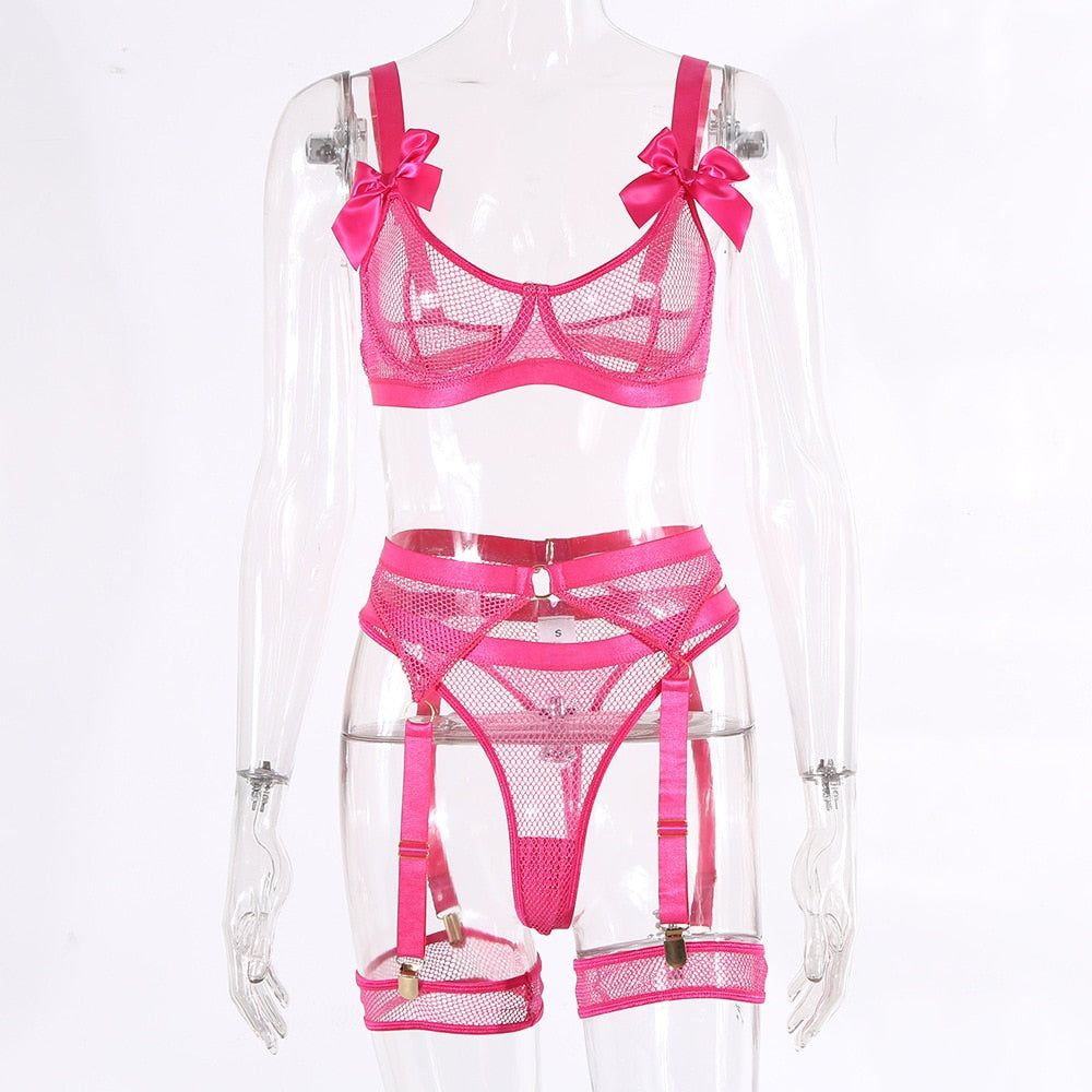 House of Dasein Mesh Fishnet Lingerie Set Rose M Women's Lingerie House of Dasein Main image