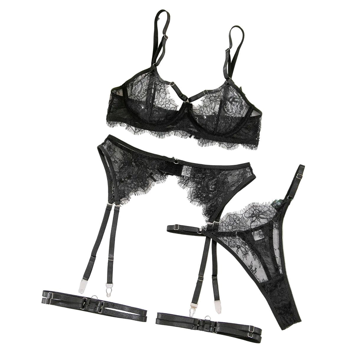 House Of Dasein French Eyelash Lace Four Piece Lingerie Set Size S Women's Lingerie House of Dasein Main image
