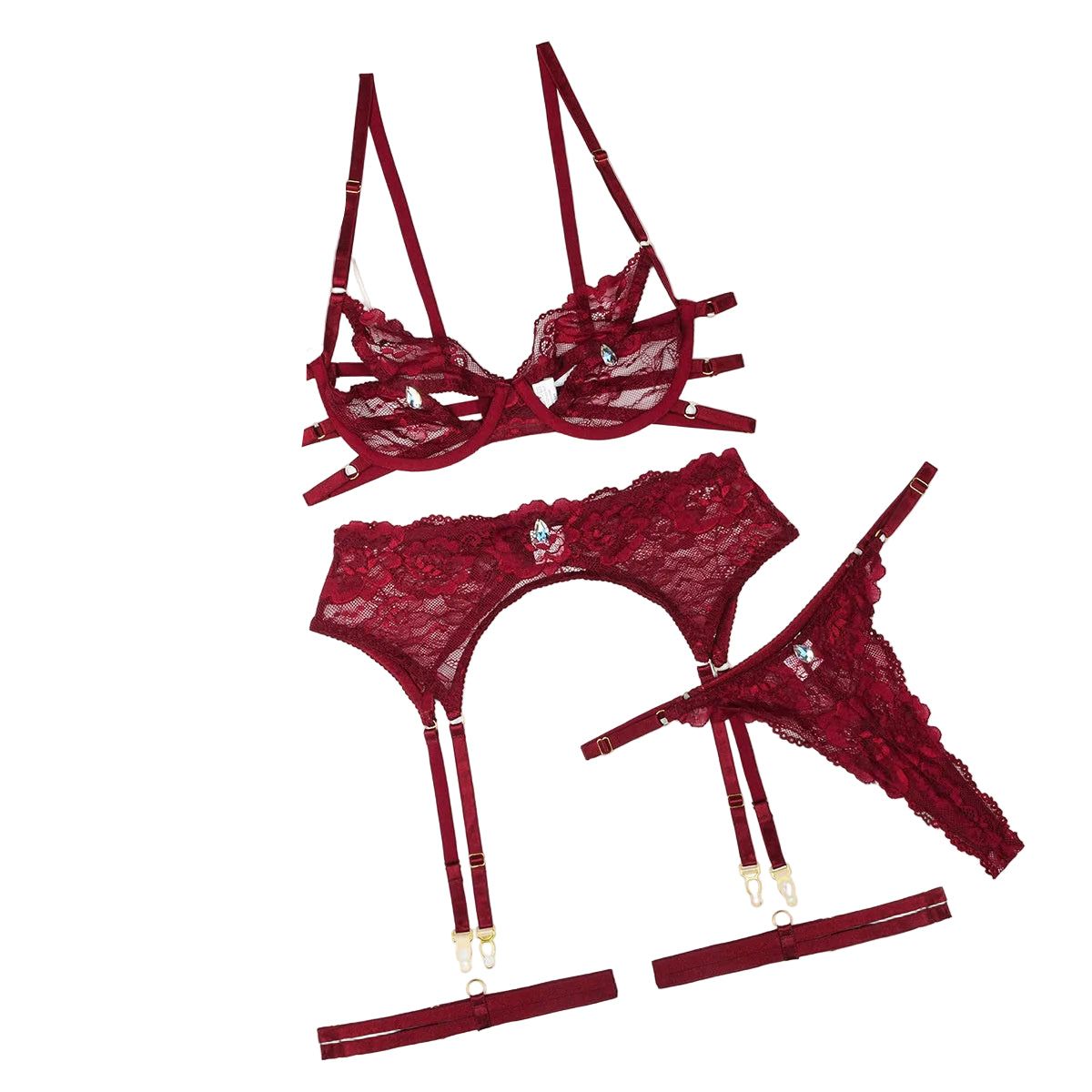 House Of Dasein Lace Underwear Set Wine Red L Women's Lingerie House of Dasein Main image