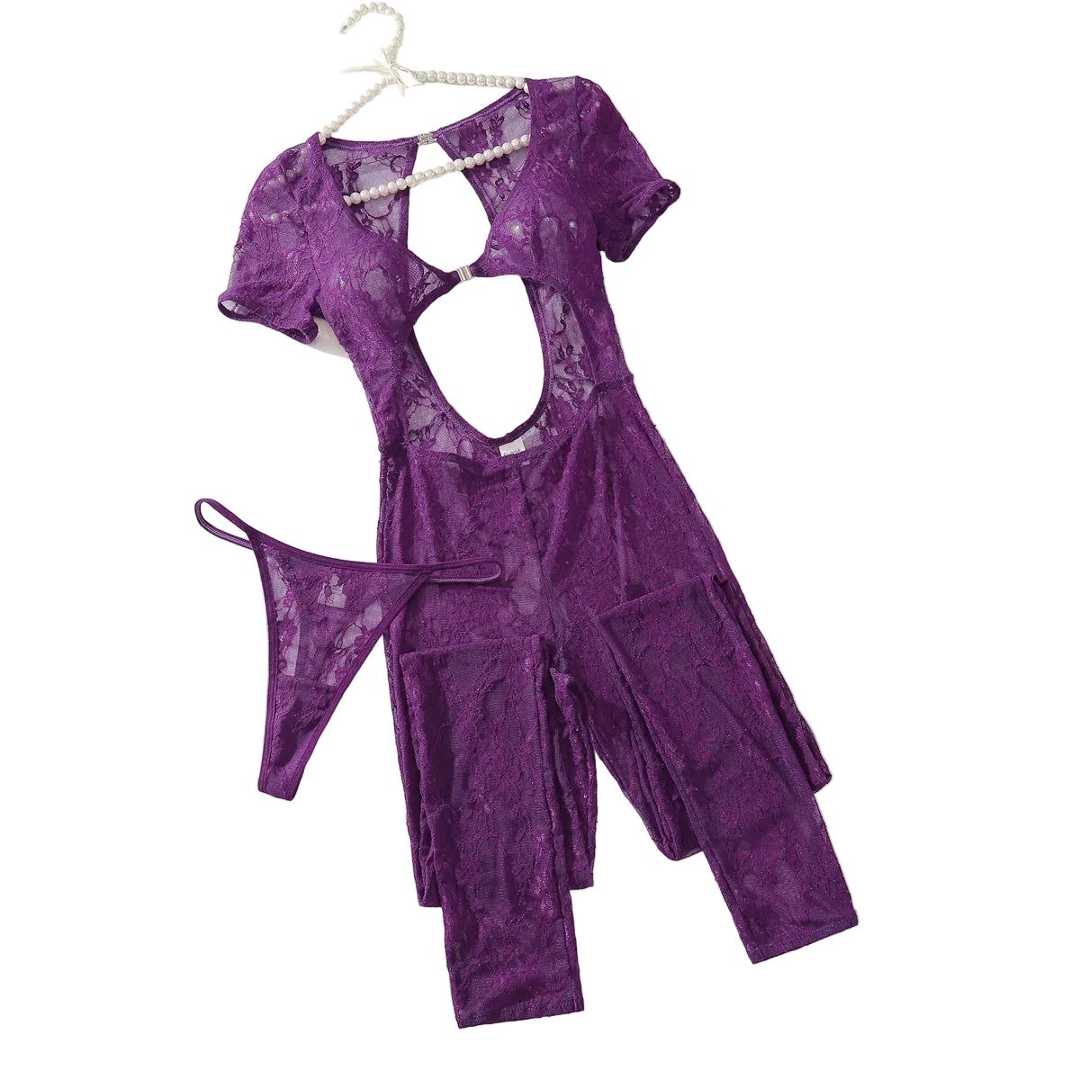 House Of Dasein Lace Jumpsuit Purple L Women's Lingerie House of Dasein Main image