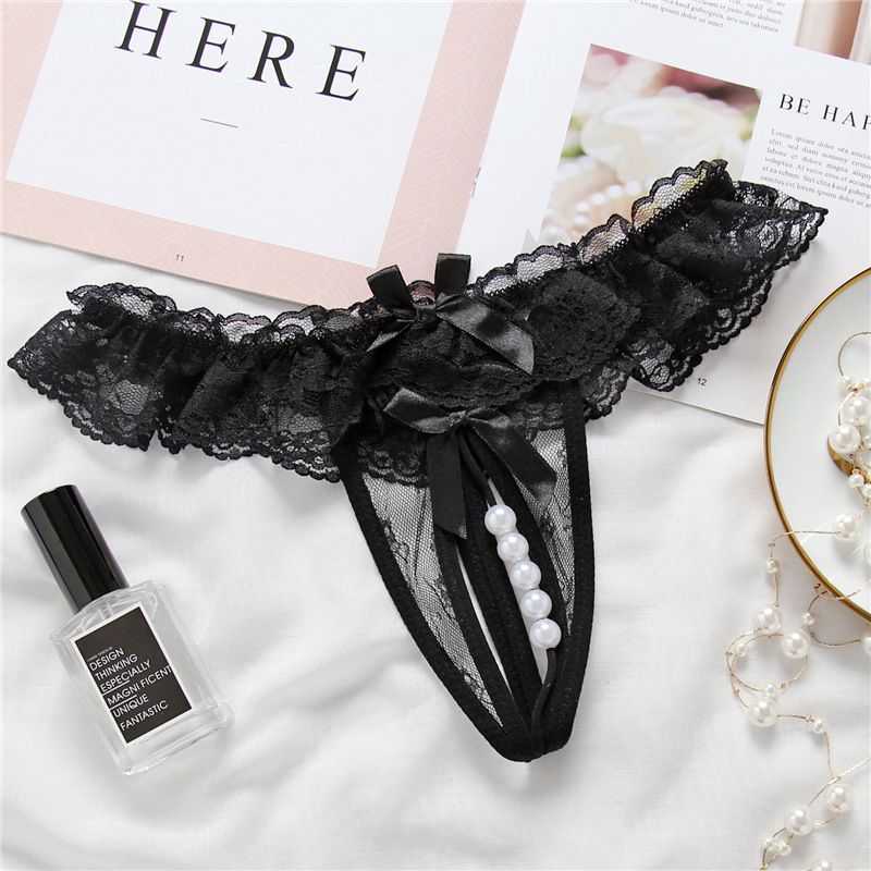 Mei Nell Lace Hollow T Panties Black Free Size Women's Lingerie unbranded Main image