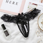 Mei Nell Lace Hollow T Panties Black Free Size Women's Lingerie unbranded