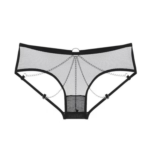 Open Crotch Chain Panties Black Women's Lingerie unbranded