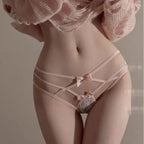 Lace Cross Strap Bow Briefs Black Women's Lingerie unbranded