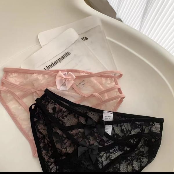 Lace Cross Strap Bow Briefs Black Women's Lingerie unbranded