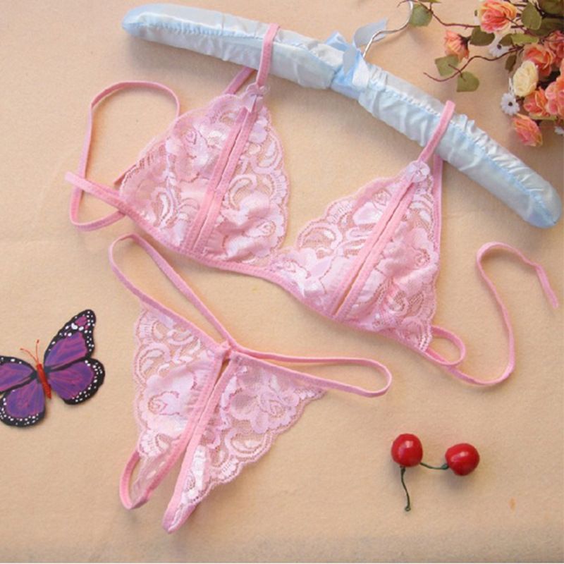 Yunfangyan Lace T Panties Bow Crotch Free Nylon Pink [bra + panties]] Average size [40.00 kg-60.00 kg]