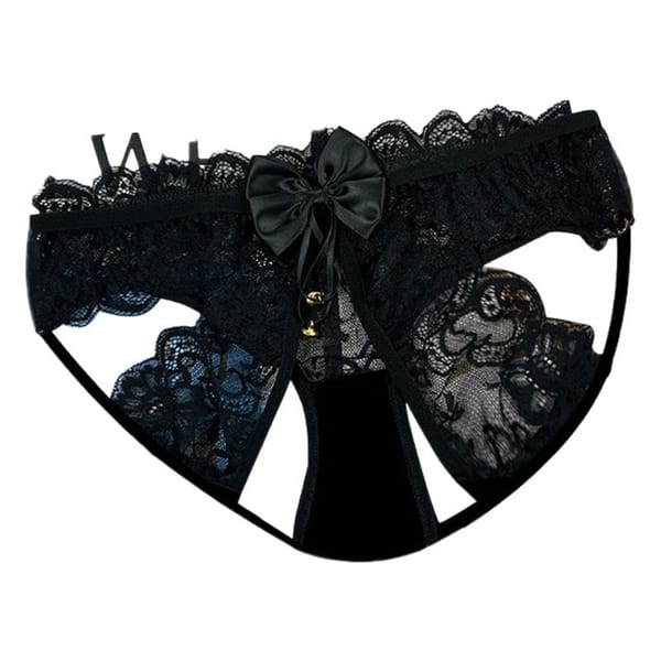 Open Crotch Lace Thong Black One Size Women's Lingerie unbranded
