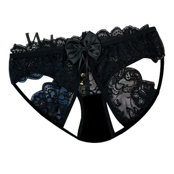 Open Crotch Lace Thong Black One Size Women's Lingerie unbranded
