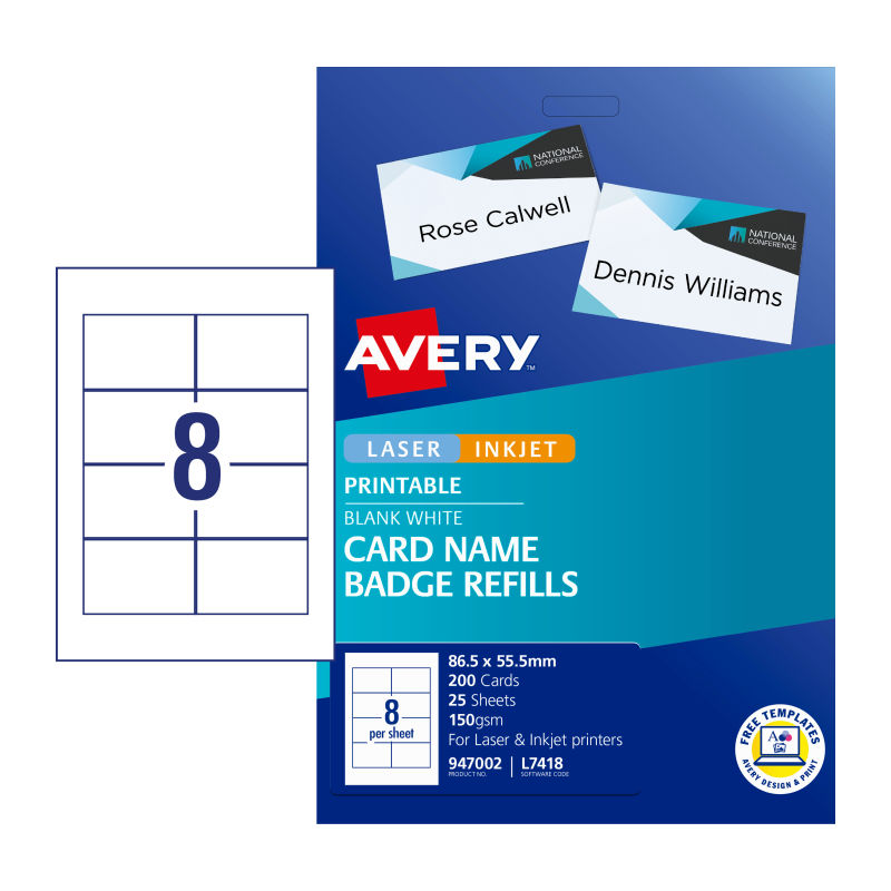 AVERY Badge Refill L7418 8Up Pack of 25 Main image
