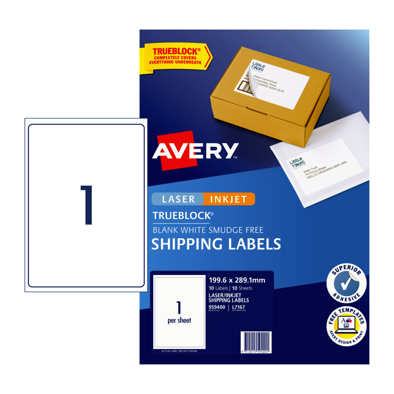 AVERY Label White 199.6X289 1Up Pack of 10 Main image