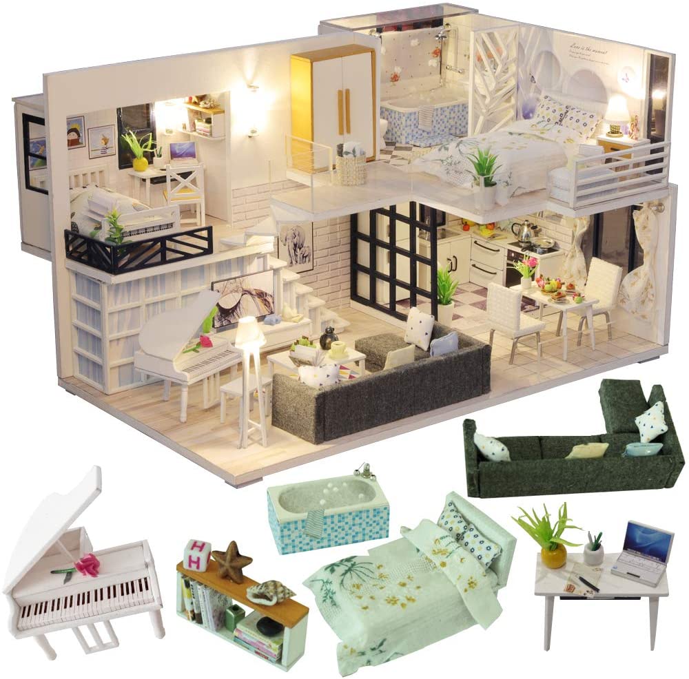 Dollhouse Miniature with Furniture Kit Plus Dust Proof and Music Movement - Happy time (1:24 Scale Creative Room Idea) Main image