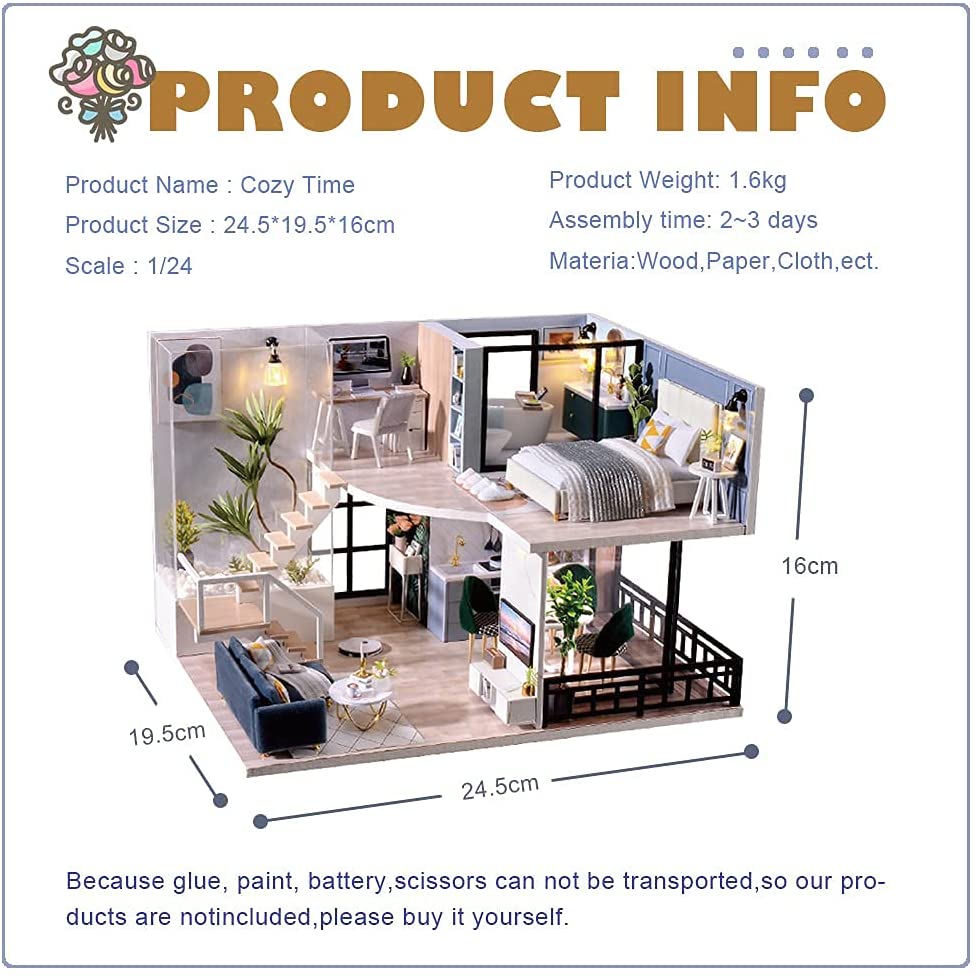 Dollhouse Miniature with Furniture Kit Plus Dust Proof and Music Movement - Cozy time Secondary image