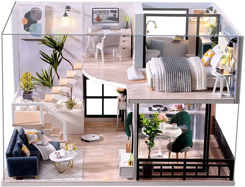 Dollhouse Miniature with Furniture Kit Plus Dust Proof and Music Movement - Cozy time  (Valentine's Day Gift Idea) Main image