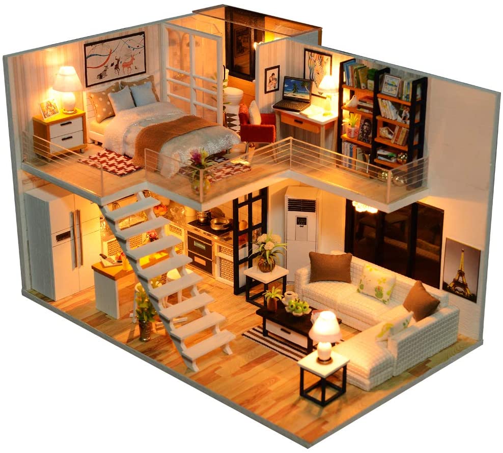 Dollhouse Miniature with Furniture Kit Plus Dust Proof and Music Movement - M9 (1:24 Scale Creative Room Idea) Main image