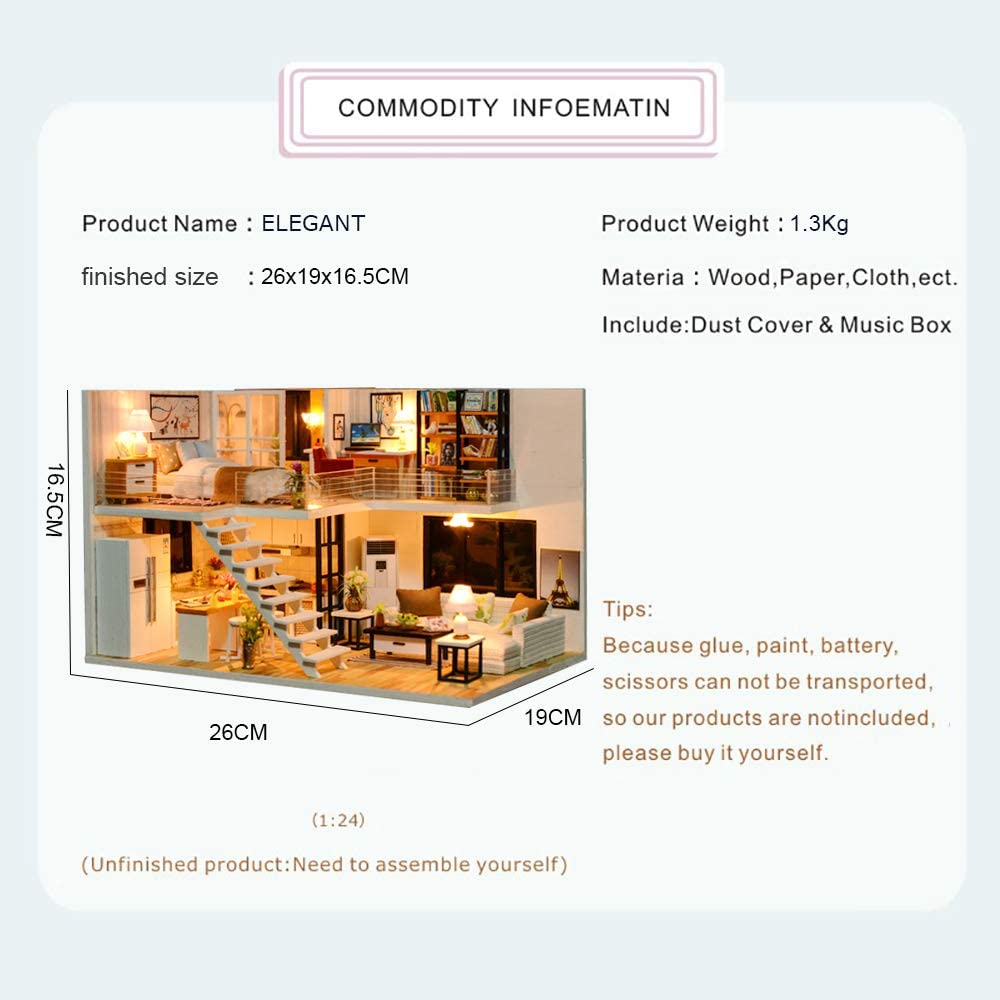 Dollhouse Miniature with Furniture Kit Plus Dust Proof and Music Movement - M9 (1:24 Scale Creative Room Idea) Secondary image